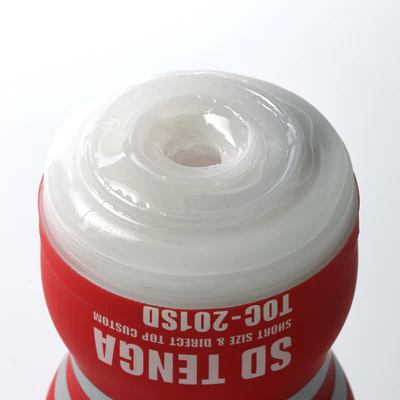 Tenga Original Vacuum Cup male masturbator in red with white interior.