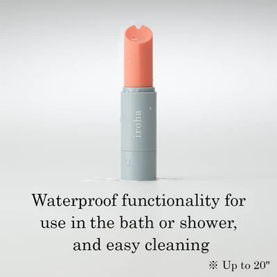 A light pink and gray waterproof personal massager with the brand name "iroha" visible.