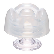 A translucent, petal-shaped pleasure item with a clear base.