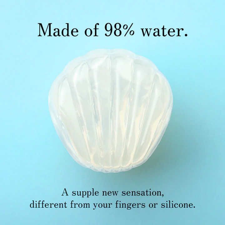A translucent, shell-shaped item made of 98% water.