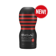 Tenga Ultra Size Original Vacuum Cup Strong masturbator with red stripes.