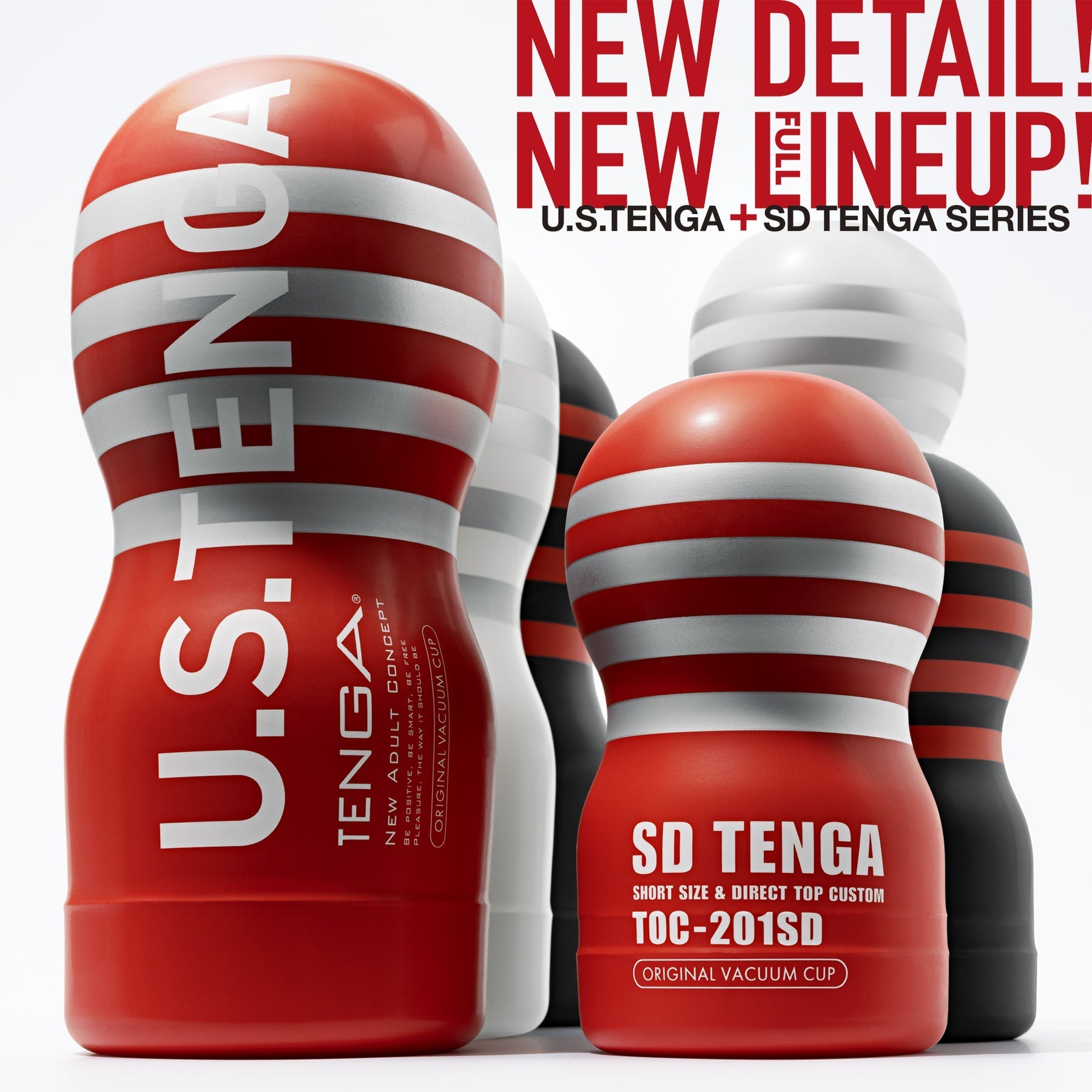 Original Vacuum Cup Disposable Male Masturbator with red and white stripes.