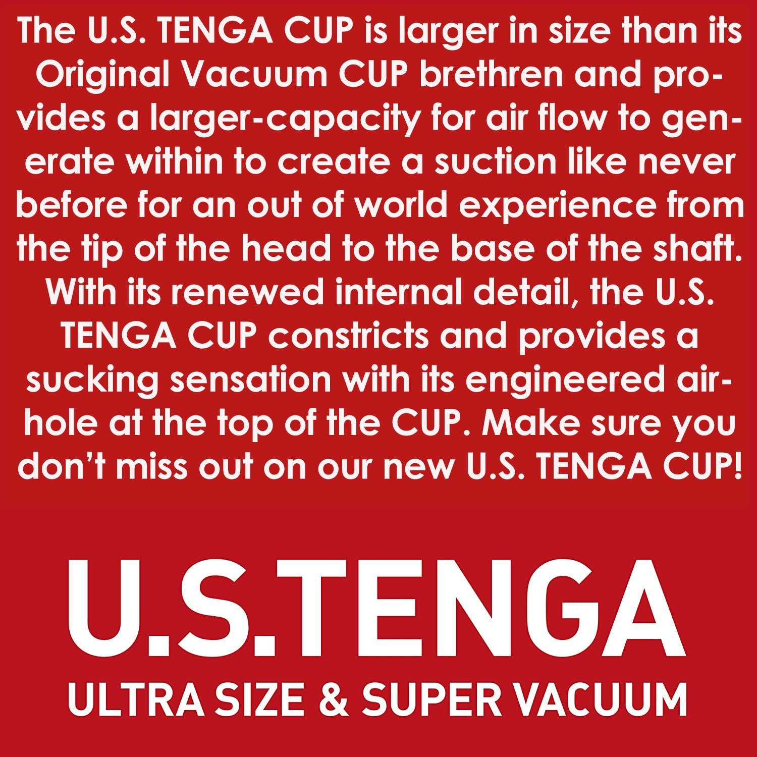 Tenga Ultra Size Original Vacuum Cup with text describing its features.