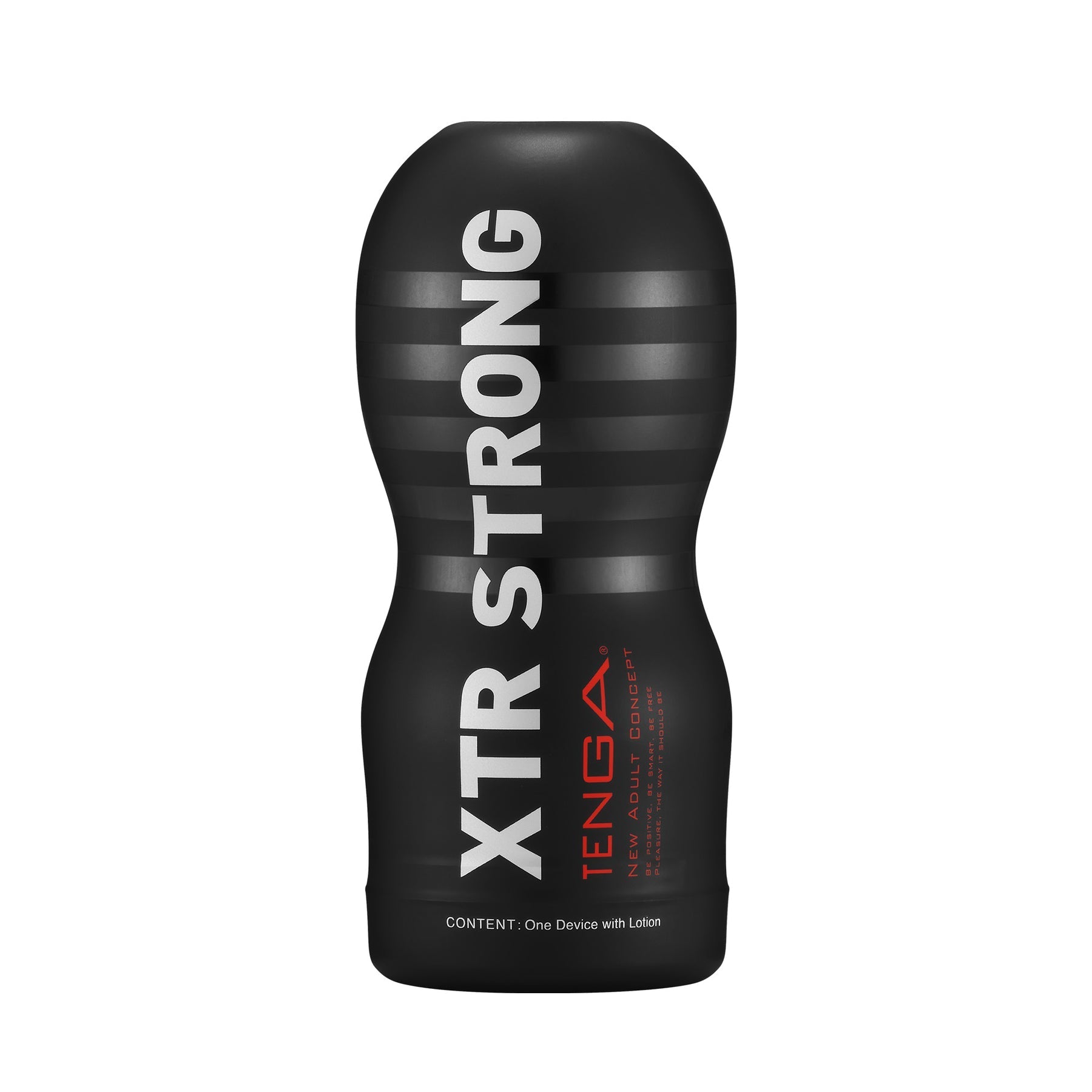 Black Tenga XTR STRONG vacuum cup male masturbator with air hole.