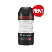 Tenga Rolling Head Cup Strong disposable male masturbator with a black and red top and white ribbed interior.