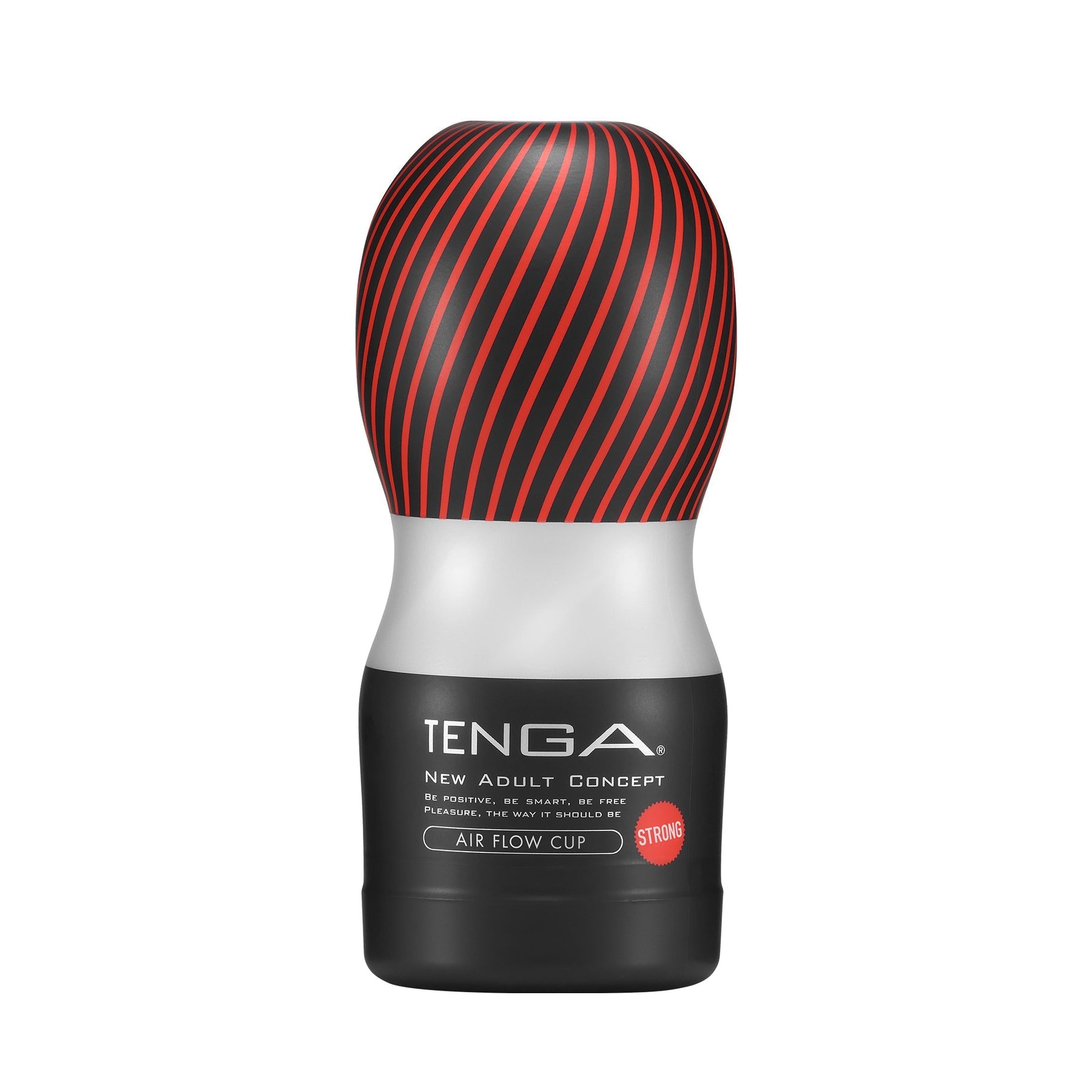 Tenga Air Flow Cup Strong disposable stroker with red and black spiral pattern.