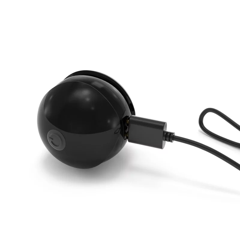 Black vibrating pelvic training ball with a charging cable.