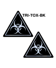 Black triangle nipple pasties with toxic symbol and text "TRI-TOX-BK".