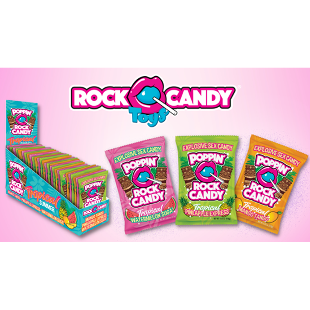 A display of Poppin' Rock Candy in tropical flavors.
