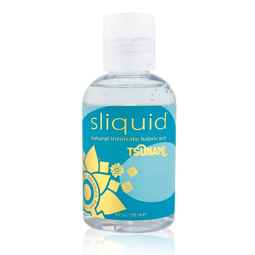 Sliquid Naturals Tsunami ultra-thick water-based lubricant in a clear bottle.