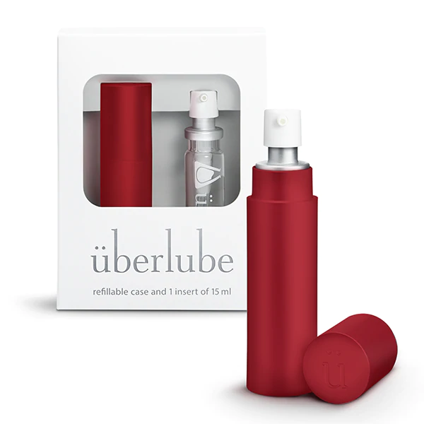 Red refillable Uberlube case with a small lubricant insert.