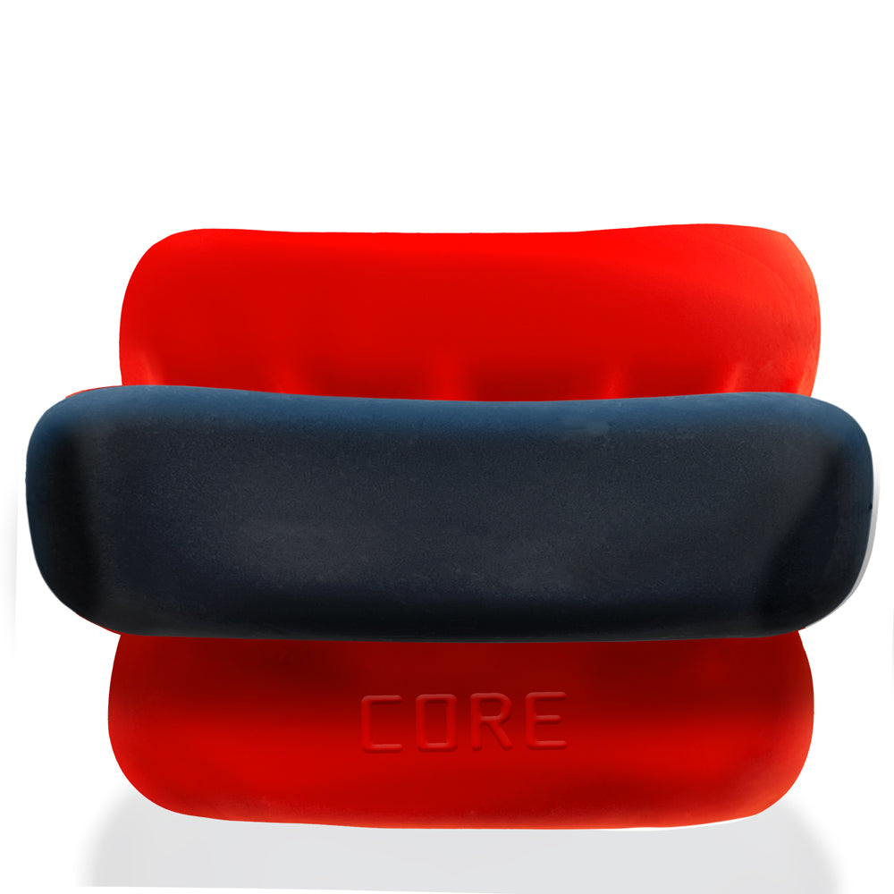 Three stacked silicone rings, two red and one dark blue, with the word "CORE" embossed on the bottom red ring.