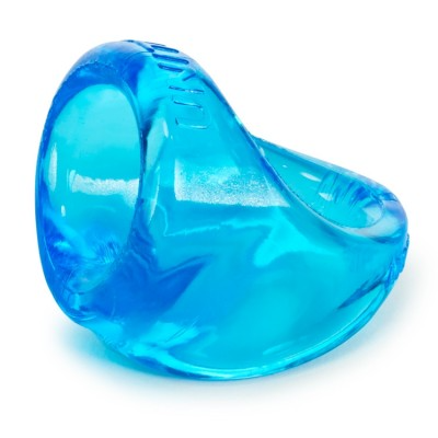 Ergonomic ice blue stretchy cocksling with a prominent bulge.