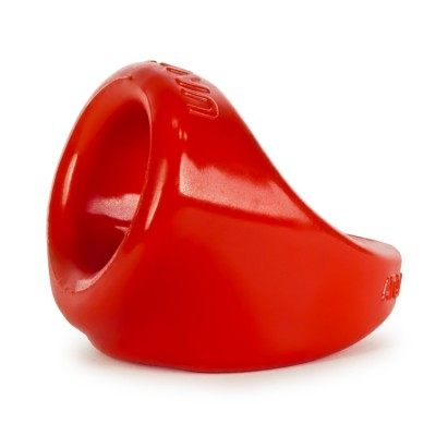Red ergonomic stretchy cocksling with embossed logo.
