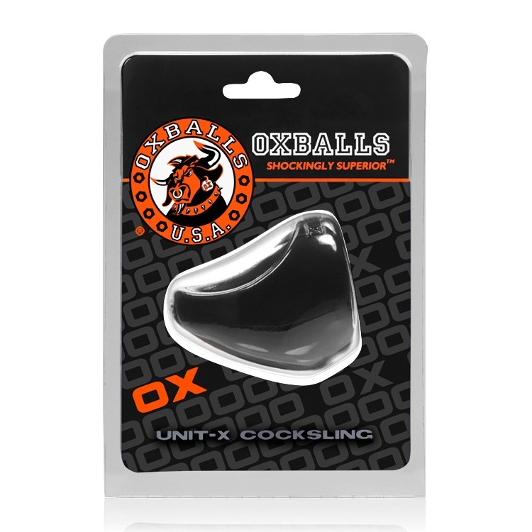 Black ergonomic stretchy cocksling in packaging.