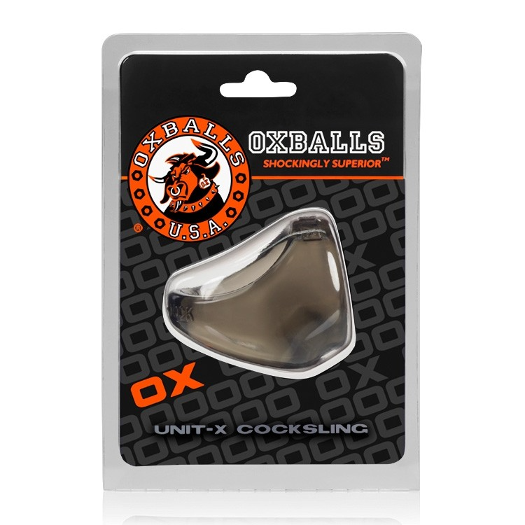 Oxballs Unit-X ergonomic stretchy cock sling in smoke clear.