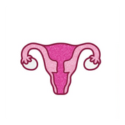 Sparkly pink uterus enamel pin with glitter detail.