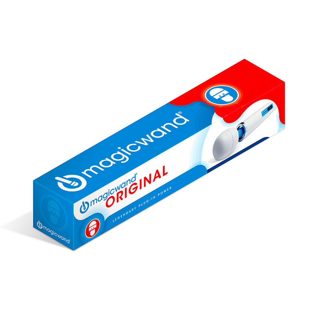 Magic Wand Original massager box with red and blue branding.