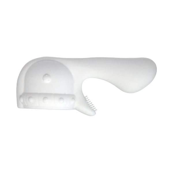 White silicone attachment for a Magic Wand with textured nubs and a curved shaft.
