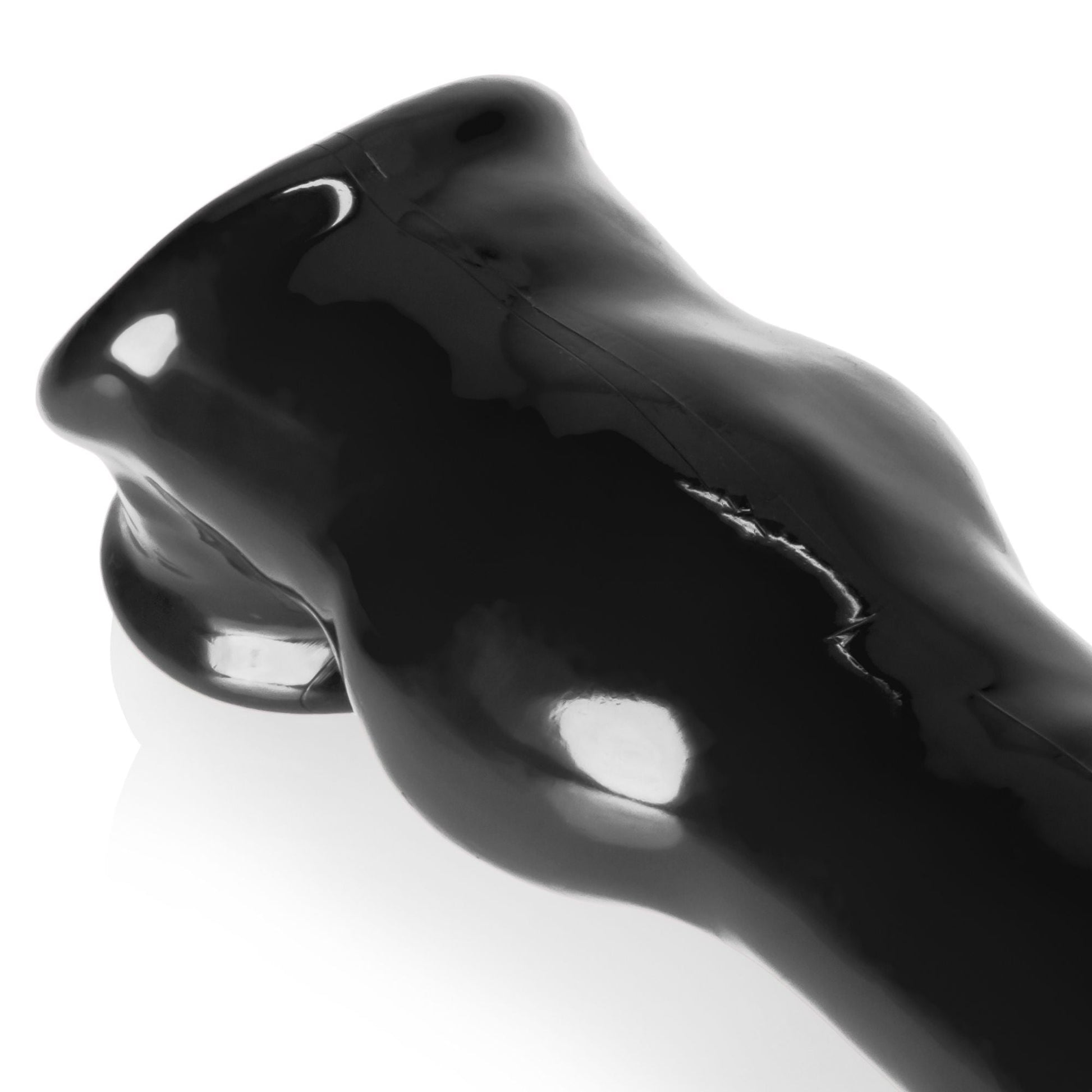 Black stretchy cock sheath with a curved insert.