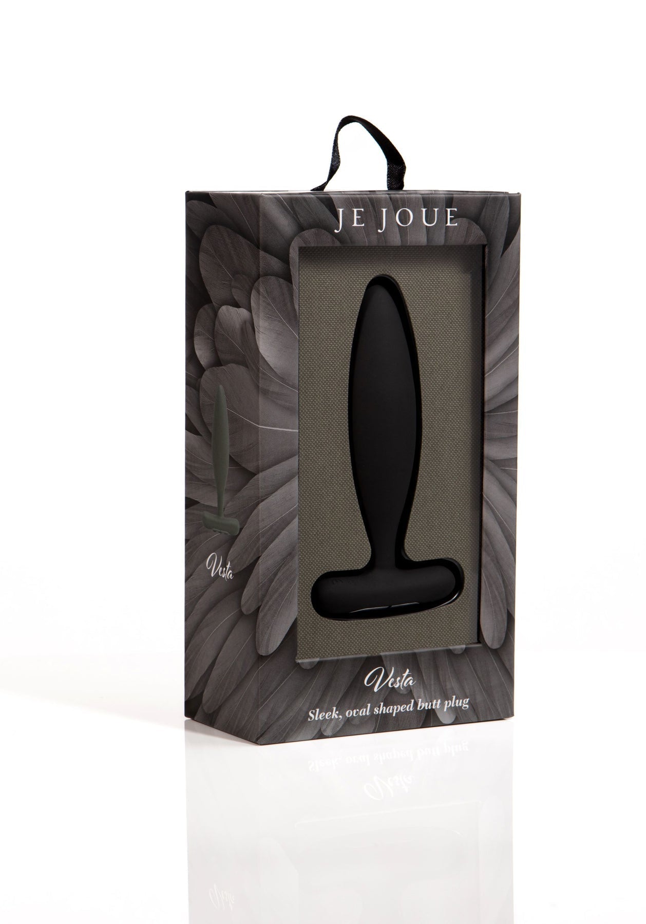 Black Je Joue Vesta vibrating butt plug in packaging.