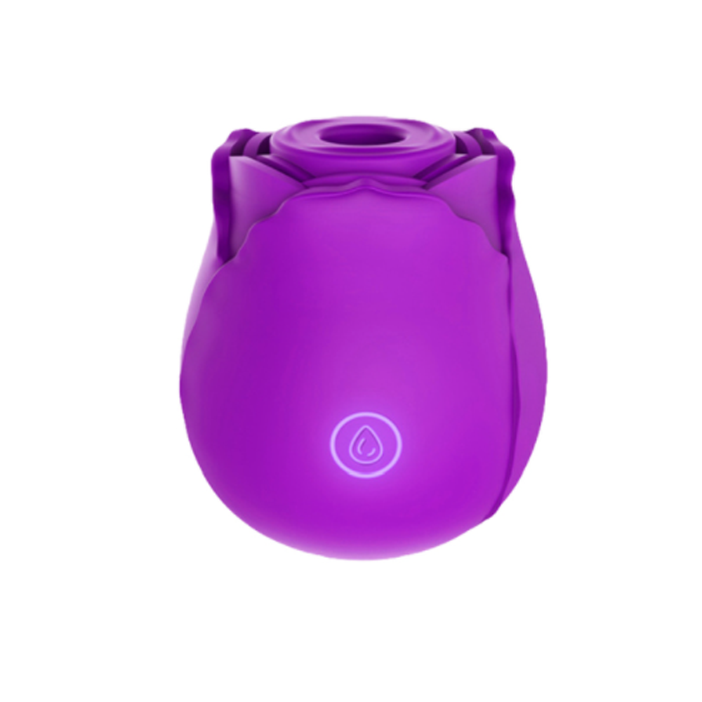 Purple rose-shaped massager with a glowing water drop symbol.