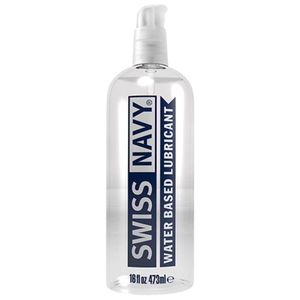 Swiss Navy water based lubricant in a 16 oz bottle.