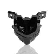 Black watersport strap-on piss gag with adjustable nylon straps.