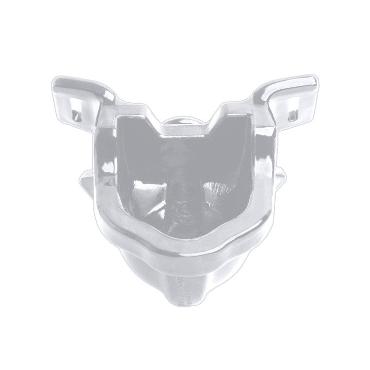 White strap-on gag with adjustable nylon straps.
