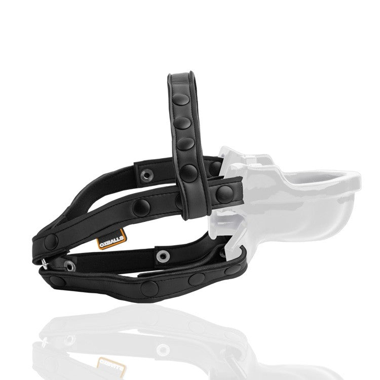 White watersport strap-on gag with black adjustable nylon straps.