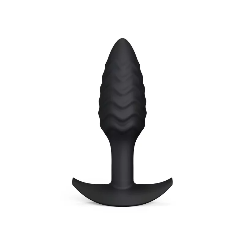 Black wavy silicone anal plug with a flared base.