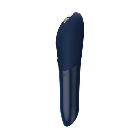 Midnight blue ball vibrator with a sleek design and buttons on the side.