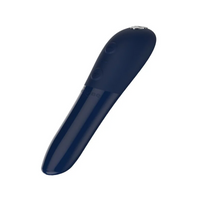A midnight blue rechargeable ball vibrator with two buttons on top.