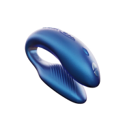A blue We-Vibe Chorus couples vibrator with textured ridges and button accents.