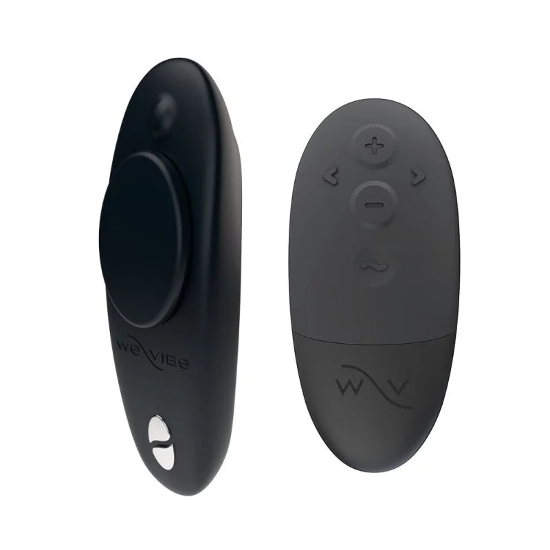 Two black We-Vibe vibrators, one with a circular disc and the other with buttons.