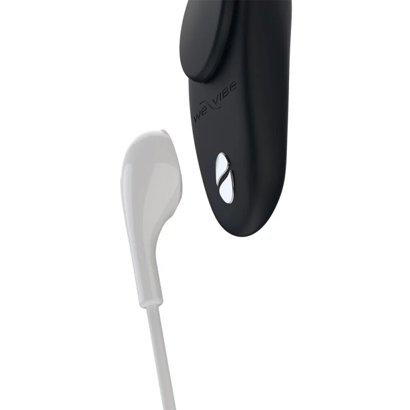 A black remote-controlled panty vibrator with a white attachment.