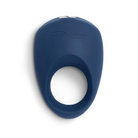 A blue vibrating cock ring with the We-Vibe logo.