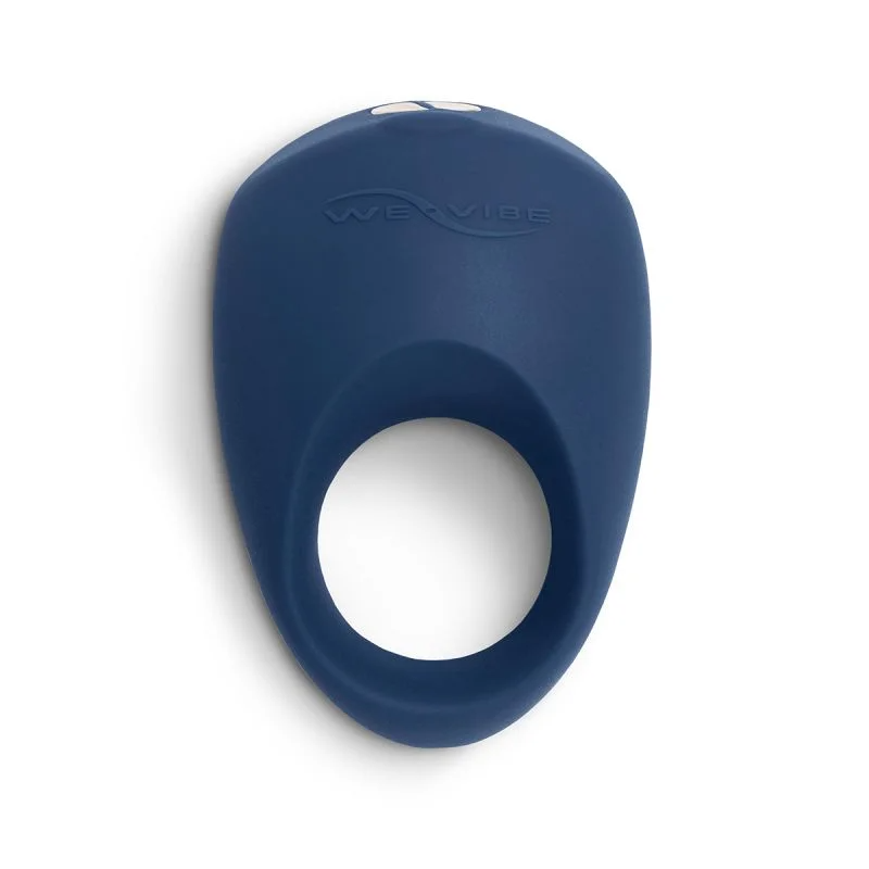 A blue vibrating cock ring with the We-Vibe logo.