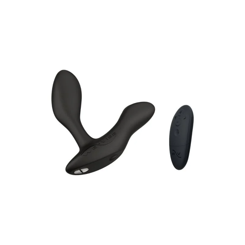 Black dual stimulation vibrator with a remote control.