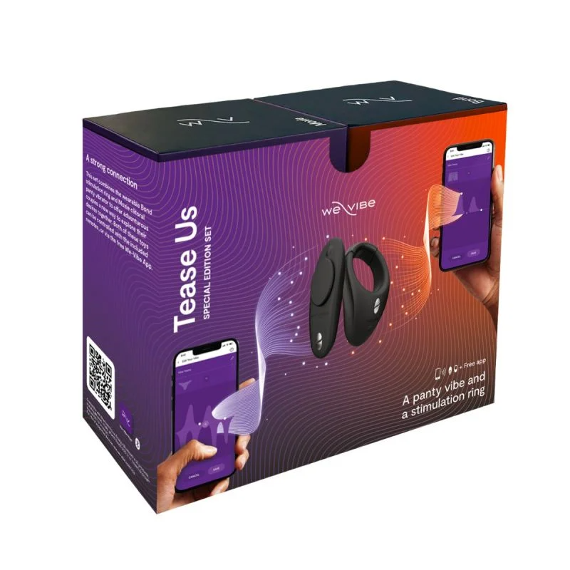 We-Vibe Tease Us app-controlled wearable vibrator set with stimulation ring.