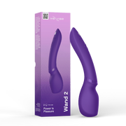 A purple We-Vibe Wand 2 vibrator with a curved handle and textured buttons.