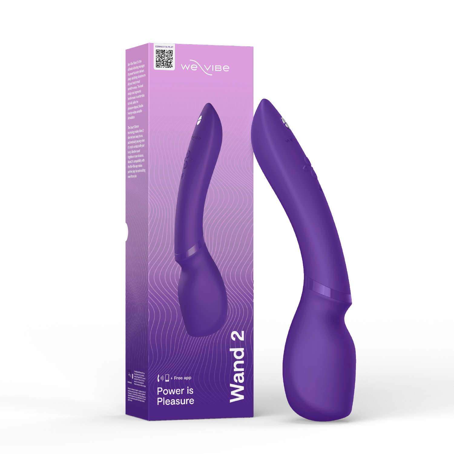 A purple We-Vibe Wand 2 vibrator with a curved handle and textured buttons.