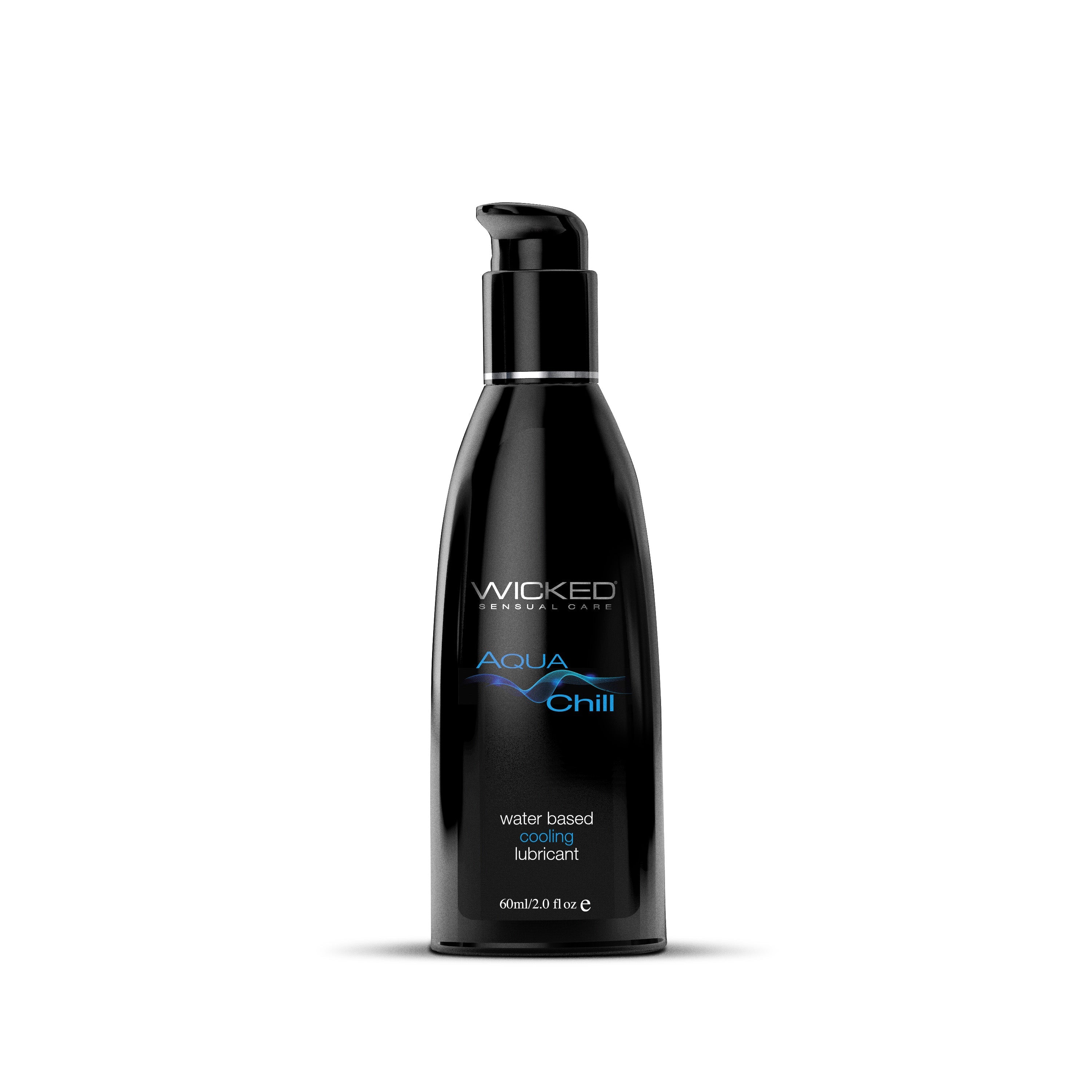 Black bottle of Wicked Aqua Chill cooling water-based lubricant.