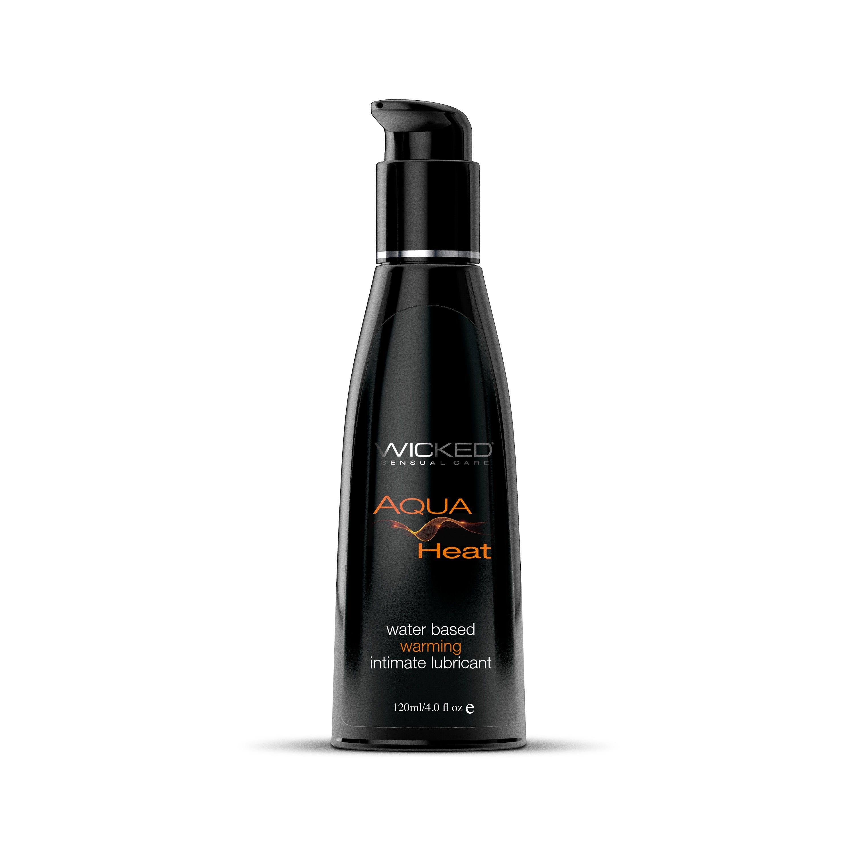 A black bottle of Wicked Aqua Heat warming water-based intimate lubricant.