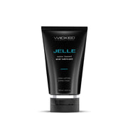 Wicked Jelle water-based anal lubricant in a black tube with blue text.
