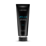 Wicked Jelle water-based anal lubricant in an 8oz black tube.