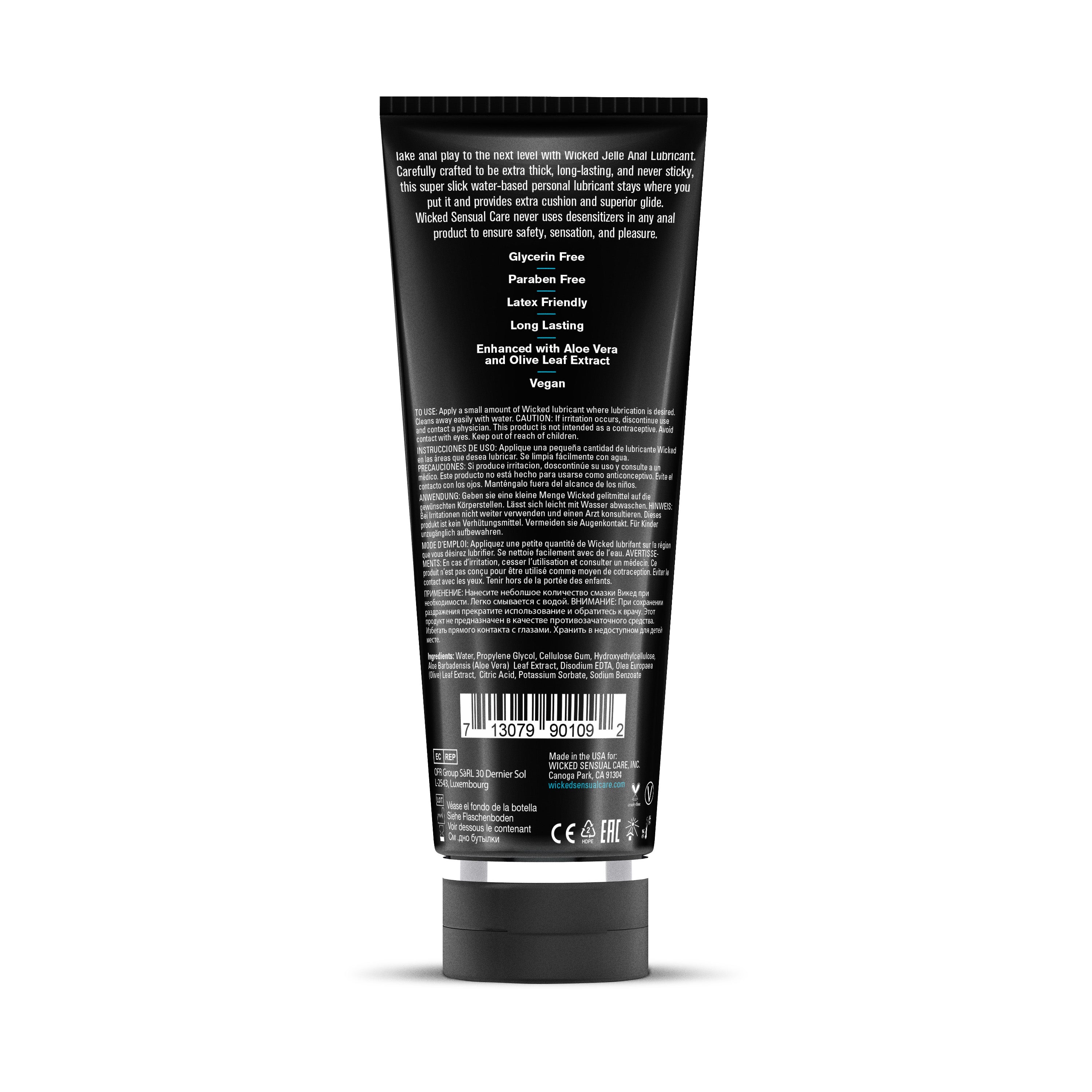 Wicked Anal Jelle water-based lubricant with aloe vera and olive leaf extract.