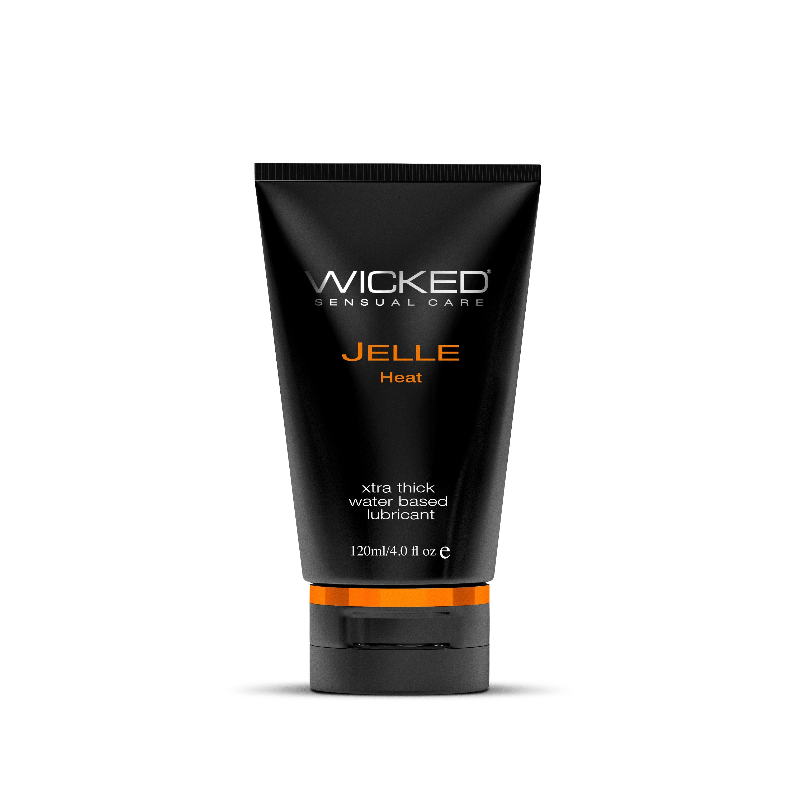 Wicked Sensual Care JELLE HEAT warming anal lubricant in a black tube.