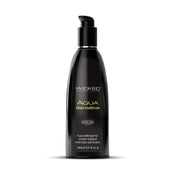 Black bottle of Wicked Aqua Sensitive water-based intimate lubricant.