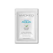 Wicked Simply Aqua water based lubricant sachet with olive leaf extract.